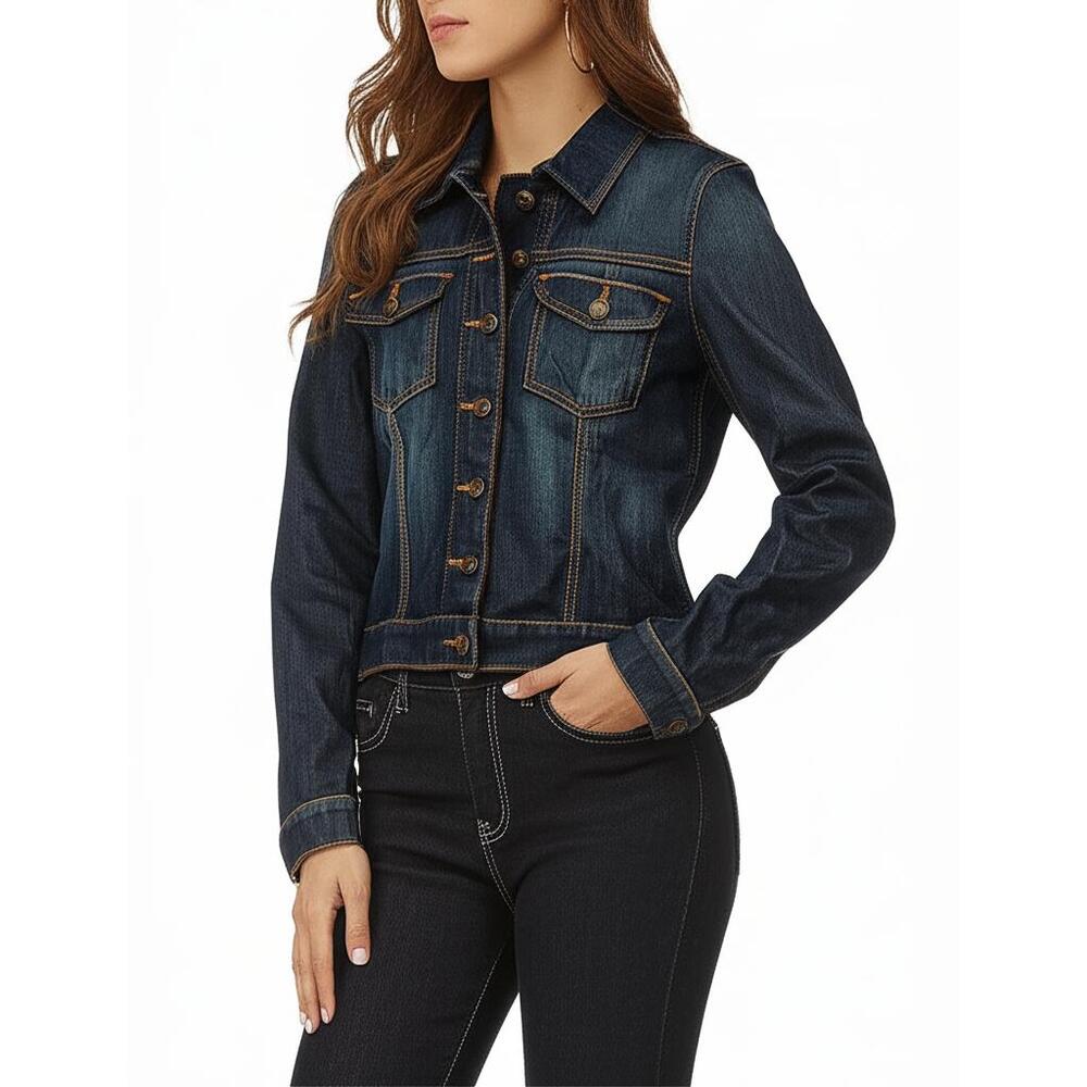KUT From The KLOTH Denim‎ Jacket Womens Large Dark Wash Contrast Stitch Western